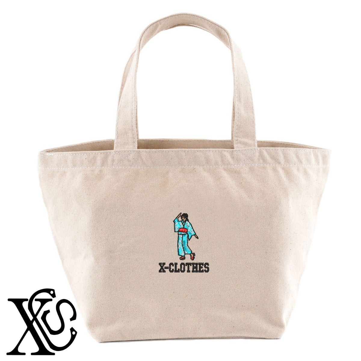 郡上踊り2柄 刺繍 キャンバス生地 ランチ ミニ トートバッグ レディース メンズ【X-CLOTHES】オリジナル グッズ 刺繍 ワンポイント 雑貨【b Black Camel】【g Natural Gray】 【8競技音楽-伝統】