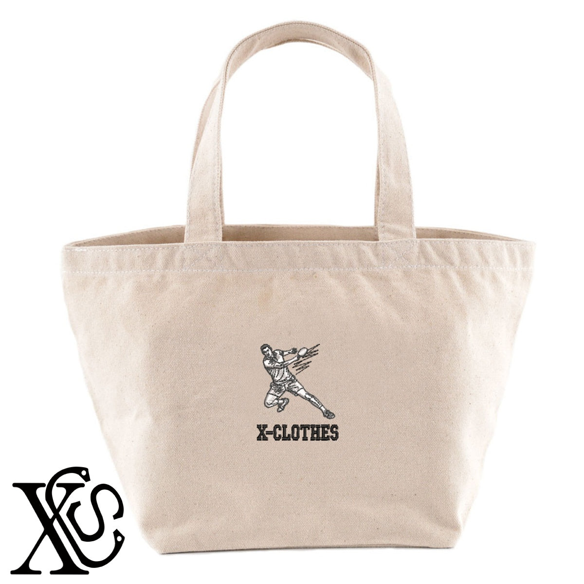 卓球6柄 刺繍 キャンバス生地 ランチ ミニ トートバッグ レディース メンズ【X-CLOTHES】オリジナル グッズ 刺繍 ワンポイント 雑貨【b Black Camel】【g Natural Gray】 【8競技音楽-卓球】