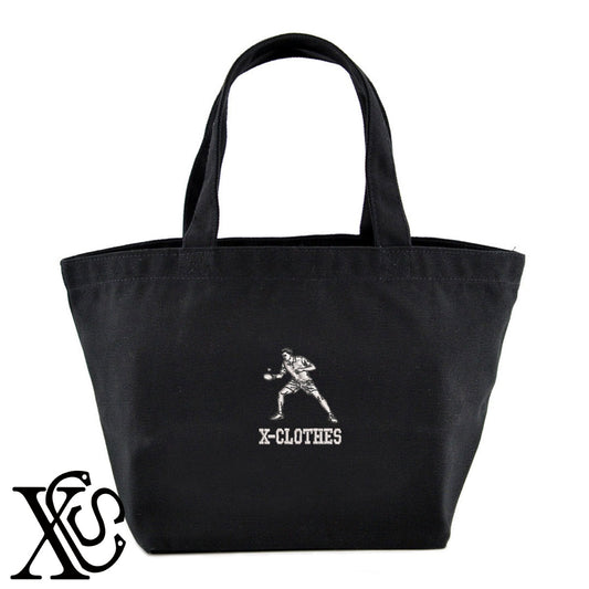 卓球7柄 刺繍 キャンバス生地 ランチ ミニ トートバッグ レディース メンズ【X-CLOTHES】オリジナル グッズ 刺繍 ワンポイント 雑貨【b Black Camel】【g Natural Gray】 【8競技音楽-卓球】