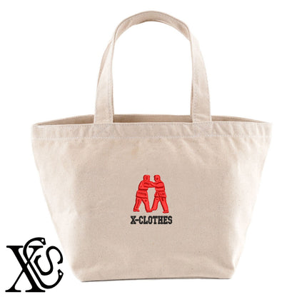 柔道2柄 刺繍 キャンバス生地 ランチ ミニ トートバッグ レディース メンズ【X-CLOTHES】オリジナル グッズ 刺繍 ワンポイント 雑貨【b Black Camel】【g Natural Gray】 【8競技音楽-格闘技】