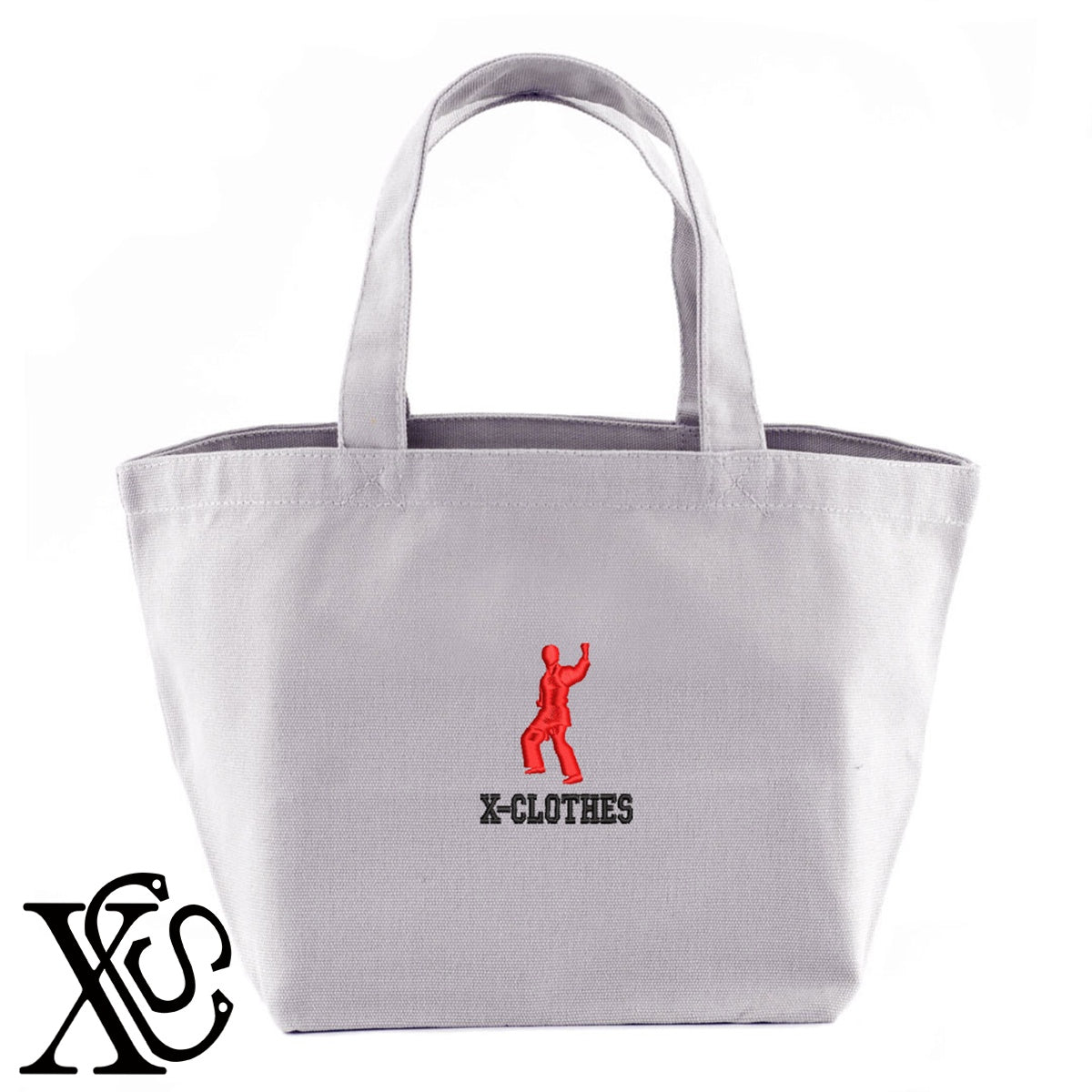 空手4柄 刺繍 キャンバス生地 ランチ ミニ トートバッグ レディース メンズ【X-CLOTHES】オリジナル グッズ 刺繍 ワンポイント 雑貨【b Black Camel】【g Natural Gray】 【8競技音楽-格闘技】