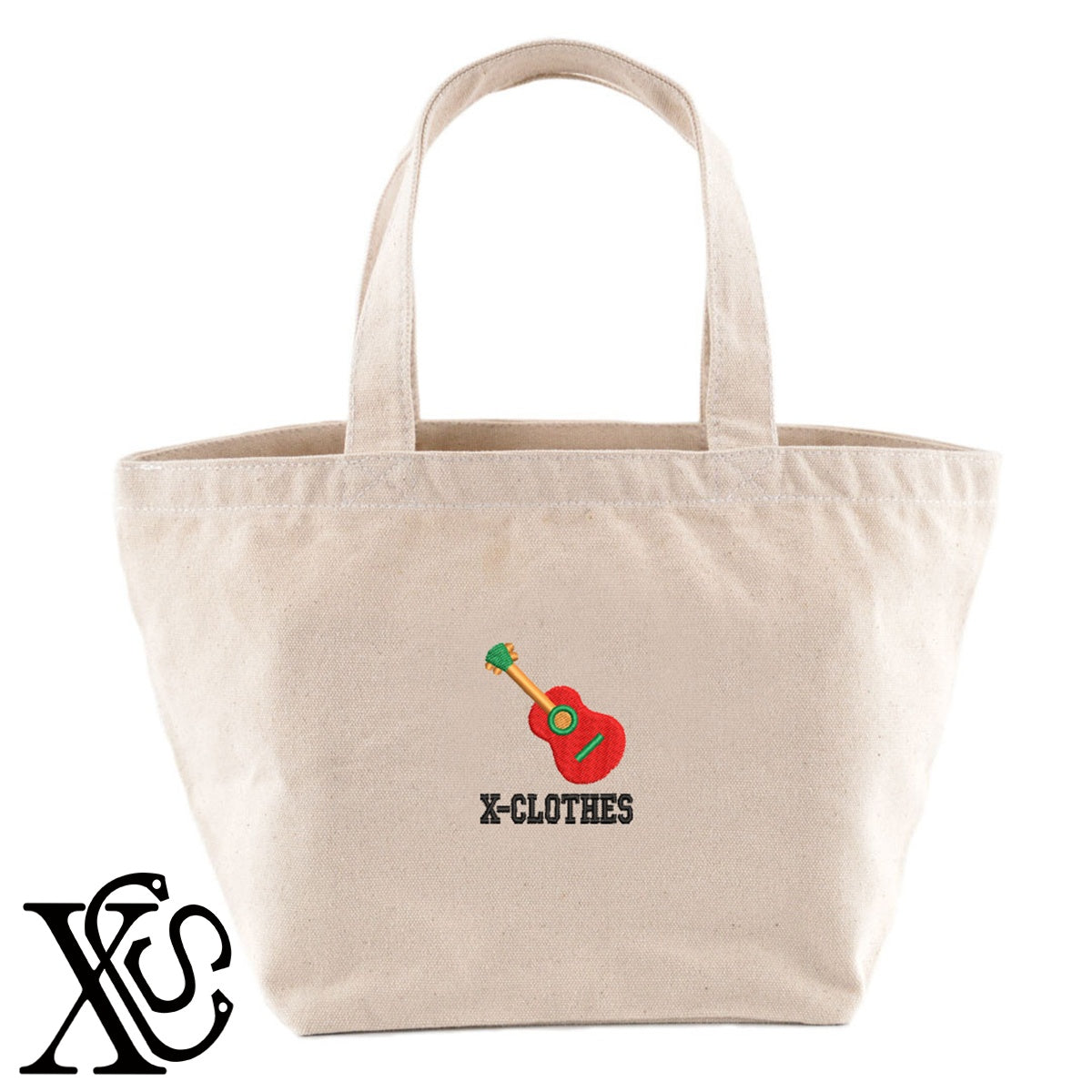ギター4柄 刺繍 キャンバス生地 ランチ ミニ トートバッグ レディース メンズ【X-CLOTHES】オリジナル グッズ 刺繍 ワンポイント 雑貨【b Black Camel】【g Natural Gray】 【8競技音楽-音楽】