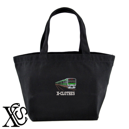 E231系JR山手線柄 刺繍 キャンバス生地 ランチ ミニ トートバッグ レディース メンズ【X-CLOTHES】オリジナル グッズ 刺繍 ワンポイント 雑貨【b Black Camel】【g Natural Gray】 【9趣味料理-乗り物】
