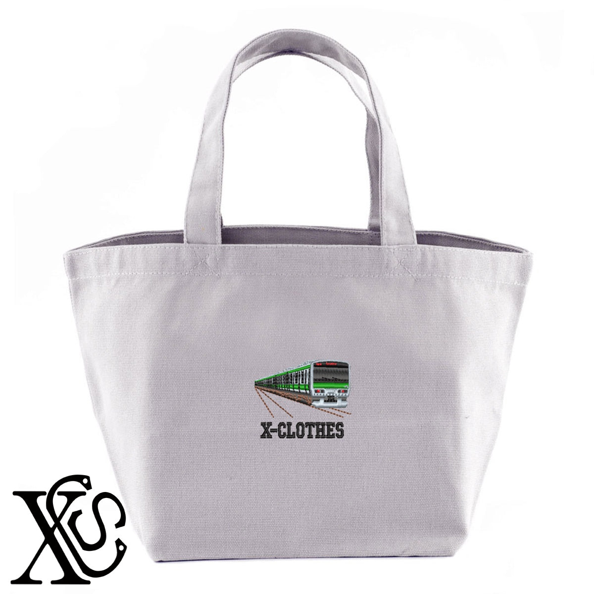 E231系JR山手線柄 刺繍 キャンバス生地 ランチ ミニ トートバッグ レディース メンズ【X-CLOTHES】オリジナル グッズ 刺繍 ワンポイント 雑貨【b Black Camel】【g Natural Gray】 【9趣味料理-乗り物】