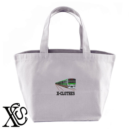 E231系JR山手線柄 刺繍 キャンバス生地 ランチ ミニ トートバッグ レディース メンズ【X-CLOTHES】オリジナル グッズ 刺繍 ワンポイント 雑貨【b Black Camel】【g Natural Gray】 【9趣味料理-乗り物】
