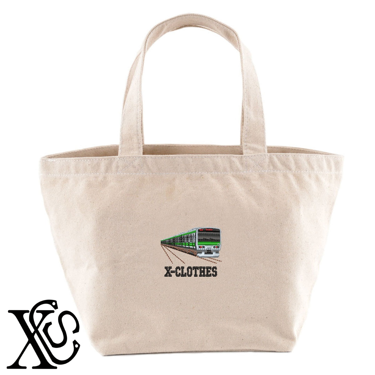 E231系JR山手線柄 刺繍 キャンバス生地 ランチ ミニ トートバッグ レディース メンズ【X-CLOTHES】オリジナル グッズ 刺繍 ワンポイント 雑貨【b Black Camel】【g Natural Gray】 【9趣味料理-乗り物】