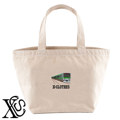 E231系JR山手線柄 刺繍 キャンバス生地 ランチ ミニ トートバッグ レディース メンズ【X-CLOTHES】オリジナル グッズ 刺繍 ワンポイント 雑貨【b Black Camel】【g Natural Gray】 【9趣味料理-乗り物】