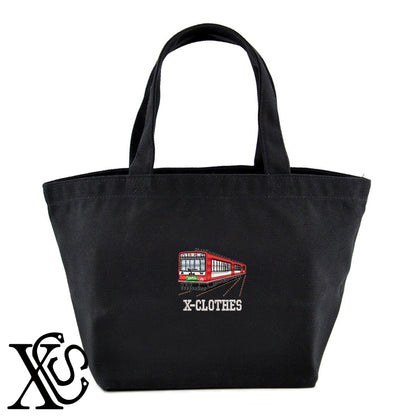 サンモリッツ2000形柄 刺繍 キャンバス生地 ランチ ミニ トートバッグ レディース メンズ【X-CLOTHES】オリジナル グッズ 刺繍 ワンポイント 雑貨【b Black Camel】【g Natural Gray】 【9趣味料理-乗り物】