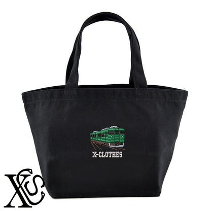 国鉄113系電車柄 刺繍 キャンバス生地 ランチ ミニ トートバッグ レディース メンズ【X-CLOTHES】オリジナル グッズ 刺繍 ワンポイント 雑貨【b Black Camel】【g Natural Gray】 【9趣味料理-乗り物】