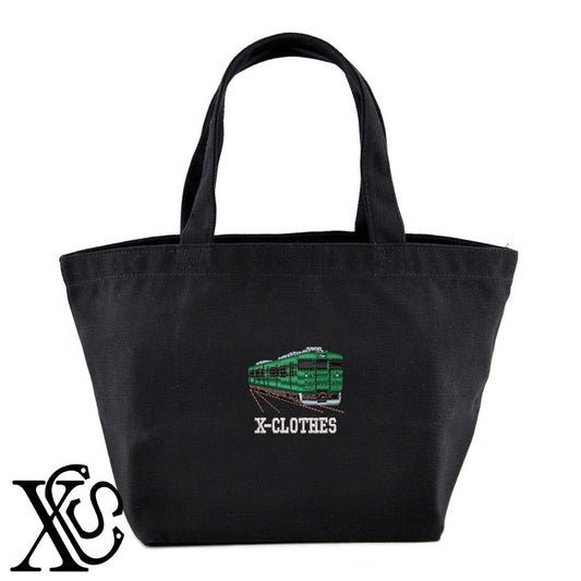国鉄113系電車柄 刺繍 キャンバス生地 ランチ ミニ トートバッグ レディース メンズ【X-CLOTHES】オリジナル グッズ 刺繍 ワンポイント 雑貨【b Black Camel】【g Natural Gray】 【9趣味料理-乗り物】