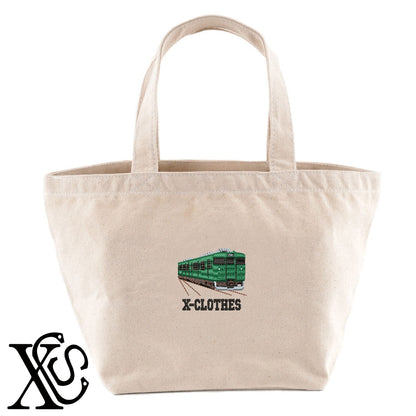 国鉄113系電車柄 刺繍 キャンバス生地 ランチ ミニ トートバッグ レディース メンズ【X-CLOTHES】オリジナル グッズ 刺繍 ワンポイント 雑貨【b Black Camel】【g Natural Gray】 【9趣味料理-乗り物】