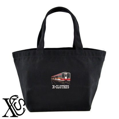東武鉄道6050系柄 刺繍 キャンバス生地 ランチ ミニ トートバッグ レディース メンズ【X-CLOTHES】オリジナル グッズ 刺繍 ワンポイント 雑貨【b Black Camel】【g Natural Gray】 【9趣味料理-乗り物】