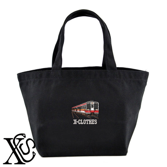 東武鉄道6050系柄 刺繍 キャンバス生地 ランチ ミニ トートバッグ レディース メンズ【X-CLOTHES】オリジナル グッズ 刺繍 ワンポイント 雑貨【b Black Camel】【g Natural Gray】 【9趣味料理-乗り物】
