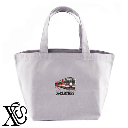 東武鉄道6050系柄 刺繍 キャンバス生地 ランチ ミニ トートバッグ レディース メンズ【X-CLOTHES】オリジナル グッズ 刺繍 ワンポイント 雑貨【b Black Camel】【g Natural Gray】 【9趣味料理-乗り物】