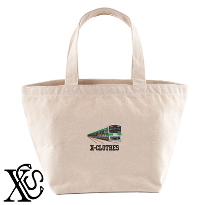 東海道線E217系柄 刺繍 キャンバス生地 ランチ ミニ トートバッグ レディース メンズ【X-CLOTHES】オリジナル グッズ 刺繍 ワンポイント 雑貨【b Black Camel】【g Natural Gray】 【9趣味料理-乗り物】