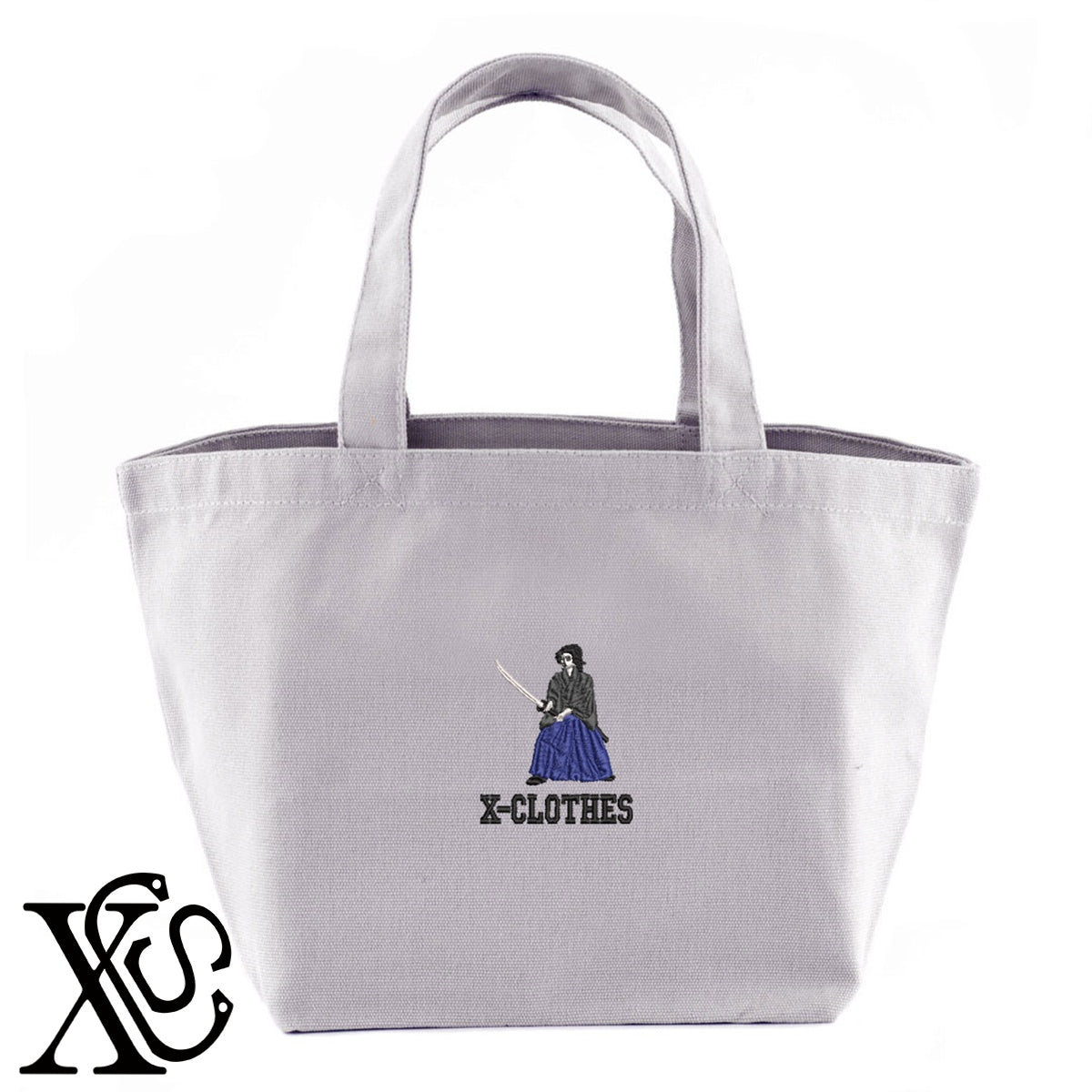 侍3柄 刺繍 キャンバス生地 ランチ ミニ トートバッグ レディース メンズ【X-CLOTHES】オリジナル グッズ 刺繍 ワンポイント 雑貨【b Black Camel】【g Natural Gray】 【9趣味料理-人物】