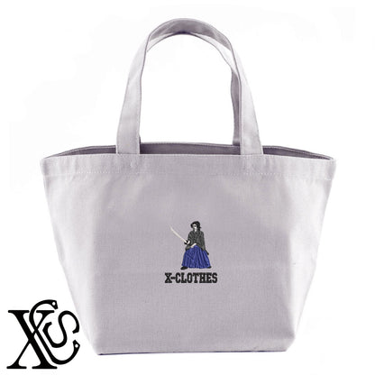 侍3柄 刺繍 キャンバス生地 ランチ ミニ トートバッグ レディース メンズ【X-CLOTHES】オリジナル グッズ 刺繍 ワンポイント 雑貨【b Black Camel】【g Natural Gray】 【9趣味料理-人物】