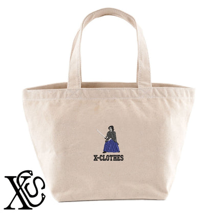 侍3柄 刺繍 キャンバス生地 ランチ ミニ トートバッグ レディース メンズ【X-CLOTHES】オリジナル グッズ 刺繍 ワンポイント 雑貨【b Black Camel】【g Natural Gray】 【9趣味料理-人物】