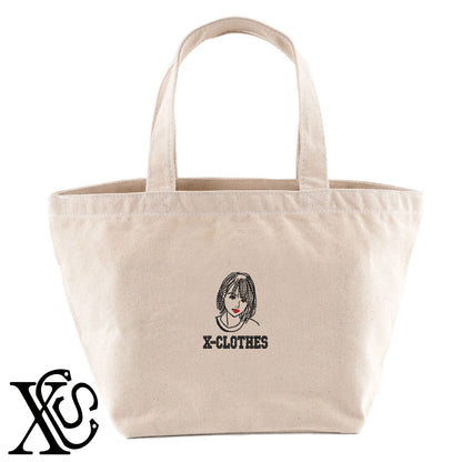 美人2柄 刺繍 キャンバス生地 ランチ ミニ トートバッグ レディース メンズ【X-CLOTHES】オリジナル グッズ 刺繍 ワンポイント 雑貨【b Black Camel】【g Natural Gray】 【9趣味料理-人物】
