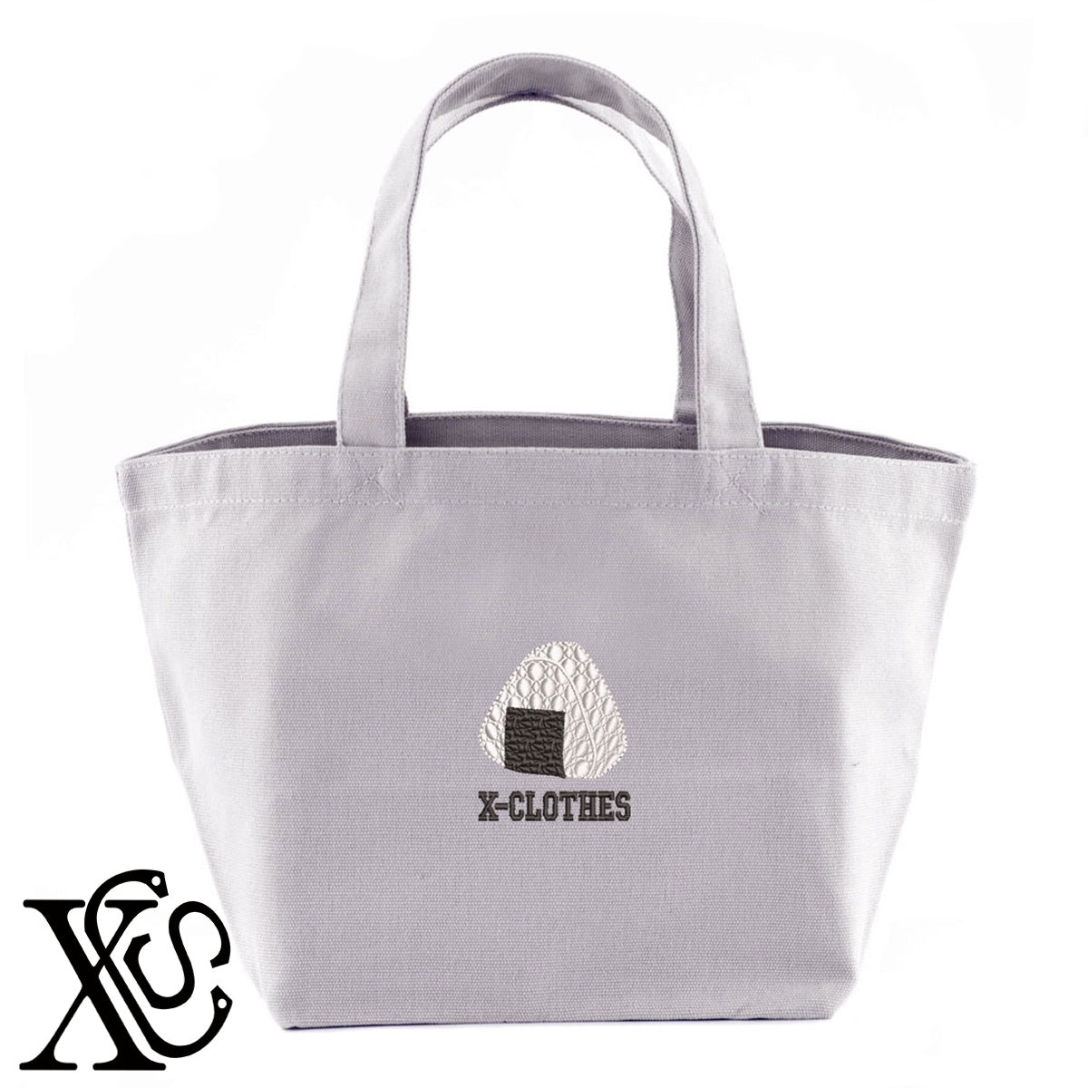 おにぎり2柄 刺繍 キャンバス生地 ランチ ミニ トートバッグ レディース メンズ【X-CLOTHES】オリジナル グッズ 刺繍 ワンポイント 雑貨【b Black Camel】【g Natural Gray】 【9趣味料理-料理】