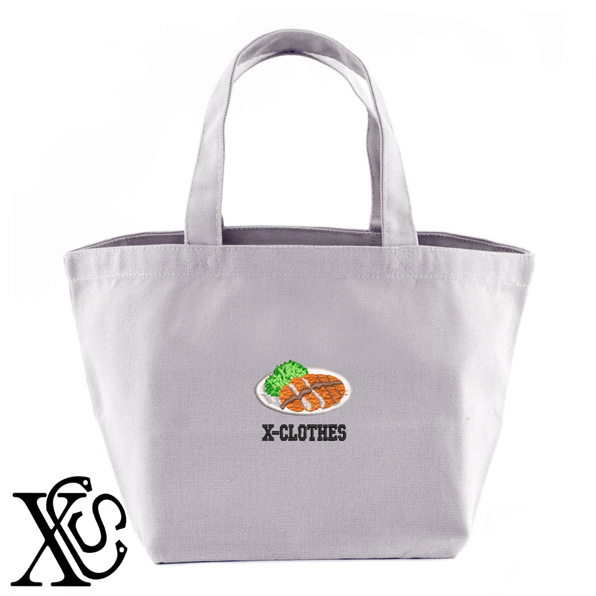 とんかつ2柄 刺繍 キャンバス生地 ランチ ミニ トートバッグ レディース メンズ【X-CLOTHES】オリジナル グッズ 刺繍 ワンポイント 雑貨【b Black Camel】【g Natural Gray】 【9趣味料理-料理】