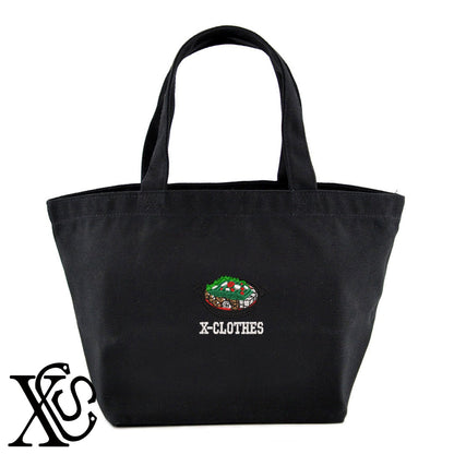 もつ鍋2柄 刺繍 キャンバス生地 ランチ ミニ トートバッグ レディース メンズ【X-CLOTHES】オリジナル グッズ 刺繍 ワンポイント 雑貨【b Black Camel】【g Natural Gray】 【9趣味料理-料理】