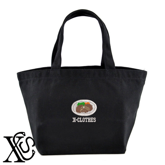ハンバーグ2柄 刺繍 キャンバス生地 ランチ ミニ トートバッグ レディース メンズ【X-CLOTHES】オリジナル グッズ 刺繍 ワンポイント 雑貨【b Black Camel】【g Natural Gray】 【9趣味料理-料理】