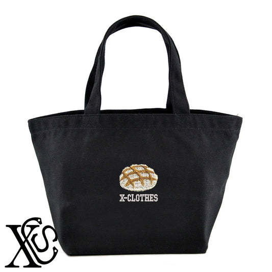 メロンパン2柄 刺繍 キャンバス生地 ランチ ミニ トートバッグ レディース メンズ【X-CLOTHES】オリジナル グッズ 刺繍 ワンポイント 雑貨【b Black Camel】【g Natural Gray】 【9趣味料理-料理】