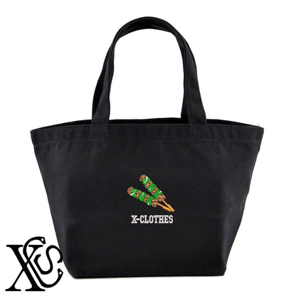 焼き鳥2柄 刺繍 キャンバス生地 ランチ ミニ トートバッグ レディース メンズ【X-CLOTHES】オリジナル グッズ 刺繍 ワンポイント 雑貨【b Black Camel】【g Natural Gray】 【9趣味料理-料理】