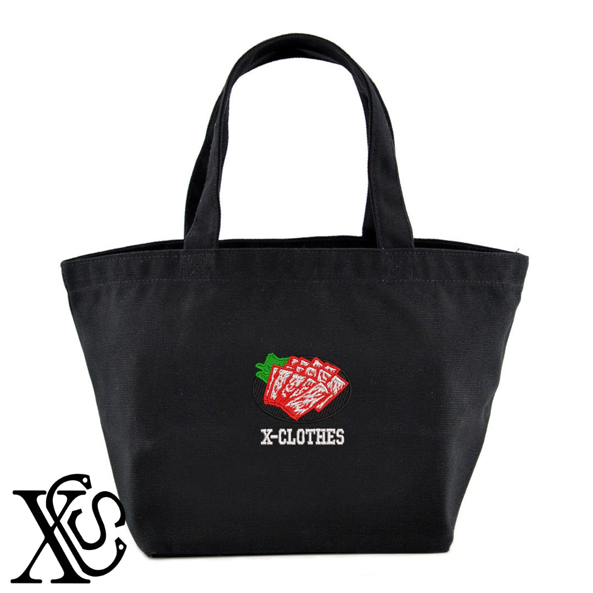 焼肉2柄 刺繍 キャンバス生地 ランチ ミニ トートバッグ レディース メンズ【X-CLOTHES】オリジナル グッズ 刺繍 ワンポイント 雑貨【b Black Camel】【g Natural Gray】 【9趣味料理-料理】
