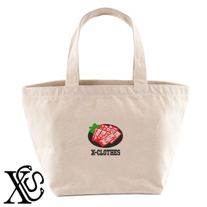 焼肉2柄 刺繍 キャンバス生地 ランチ ミニ トートバッグ レディース メンズ【X-CLOTHES】オリジナル グッズ 刺繍 ワンポイント 雑貨【b Black Camel】【g Natural Gray】 【9趣味料理-料理】