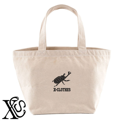 カブトムシ3柄 刺繍 キャンバス生地 ランチ ミニ トートバッグ レディース メンズ【X-CLOTHES】オリジナル グッズ 刺繍 ワンポイント 雑貨【b Black Camel】【g Natural Gray】 【9趣味料理-昆虫】