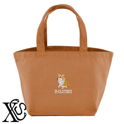 デブワン2柄 刺繍 キャンバス生地 ランチ ミニ トートバッグ レディース メンズ【X-CLOTHES】オリジナル グッズ 刺繍 ワンポイント 雑貨【b Black Camel】【g Natural Gray】 【9趣味料理-笑える】