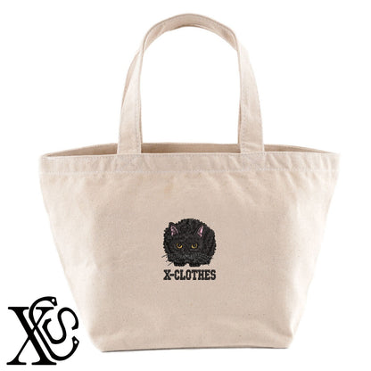 狙う黒猫2柄 刺繍 キャンバス生地 ランチ ミニ トートバッグ レディース メンズ【X-CLOTHES】オリジナル グッズ 刺繍 ワンポイント 雑貨【b Black Camel】【g Natural Gray】 【9趣味料理-笑える】