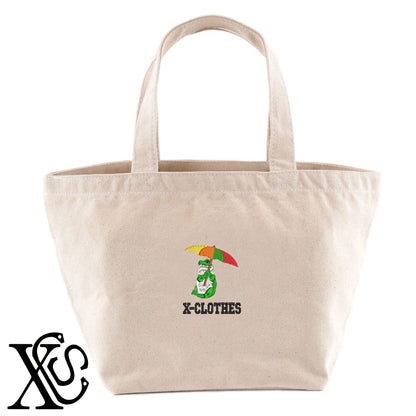 雨カエル2柄 刺繍 キャンバス生地 ランチ ミニ トートバッグ レディース メンズ【X-CLOTHES】オリジナル グッズ 刺繍 ワンポイント 雑貨【b Black Camel】【g Natural Gray】 【9趣味料理-笑える】