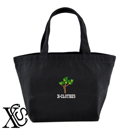 木2柄 刺繍 キャンバス生地 ランチ ミニ トートバッグ レディース メンズ【X-CLOTHES】オリジナル グッズ 刺繍 ワンポイント 雑貨【b Black Camel】【g Natural Gray】 【9趣味料理-花】
