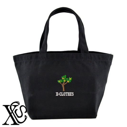 木2柄 刺繍 キャンバス生地 ランチ ミニ トートバッグ レディース メンズ【X-CLOTHES】オリジナル グッズ 刺繍 ワンポイント 雑貨【b Black Camel】【g Natural Gray】 【9趣味料理-花】