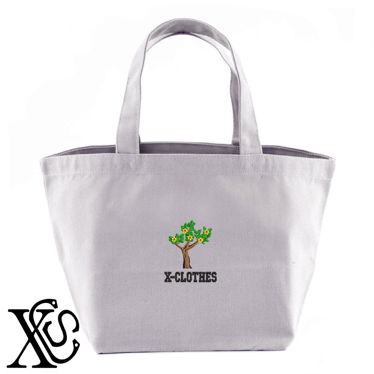 木2柄 刺繍 キャンバス生地 ランチ ミニ トートバッグ レディース メンズ【X-CLOTHES】オリジナル グッズ 刺繍 ワンポイント 雑貨【b Black Camel】【g Natural Gray】 【9趣味料理-花】