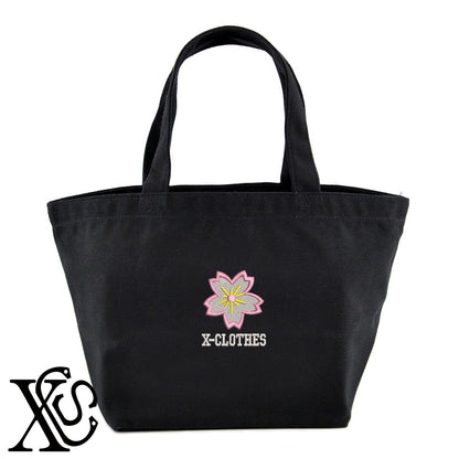 桜2柄 刺繍 キャンバス生地 ランチ ミニ トートバッグ レディース メンズ【X-CLOTHES】オリジナル グッズ 刺繍 ワンポイント 雑貨【b Black Camel】【g Natural Gray】 【9趣味料理-花】