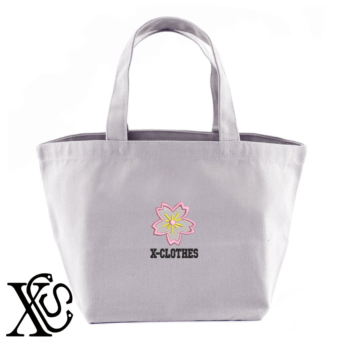 桜2柄 刺繍 キャンバス生地 ランチ ミニ トートバッグ レディース メンズ【X-CLOTHES】オリジナル グッズ 刺繍 ワンポイント 雑貨【b Black Camel】【g Natural Gray】 【9趣味料理-花】