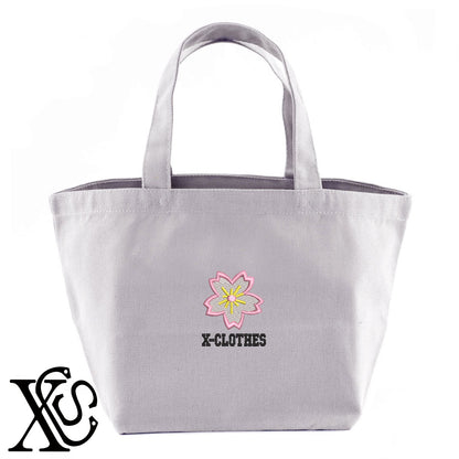 桜2柄 刺繍 キャンバス生地 ランチ ミニ トートバッグ レディース メンズ【X-CLOTHES】オリジナル グッズ 刺繍 ワンポイント 雑貨【b Black Camel】【g Natural Gray】 【9趣味料理-花】