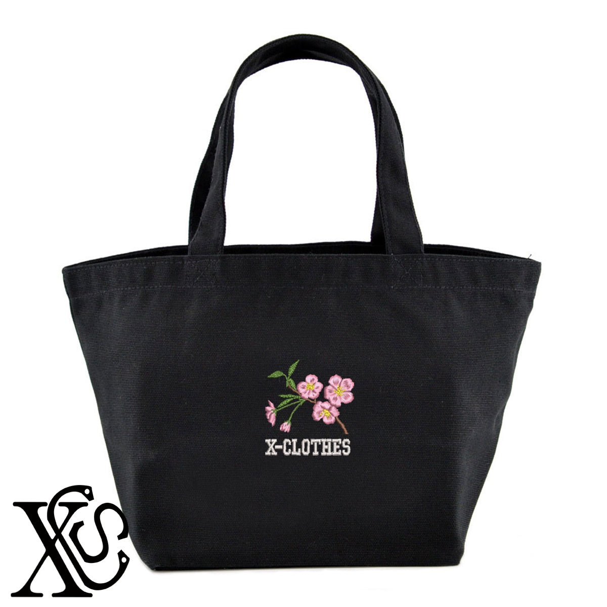 桜4柄 刺繍 キャンバス生地 ランチ ミニ トートバッグ レディース メンズ【X-CLOTHES】オリジナル グッズ 刺繍 ワンポイント 雑貨【b Black Camel】【g Natural Gray】 【9趣味料理-花】