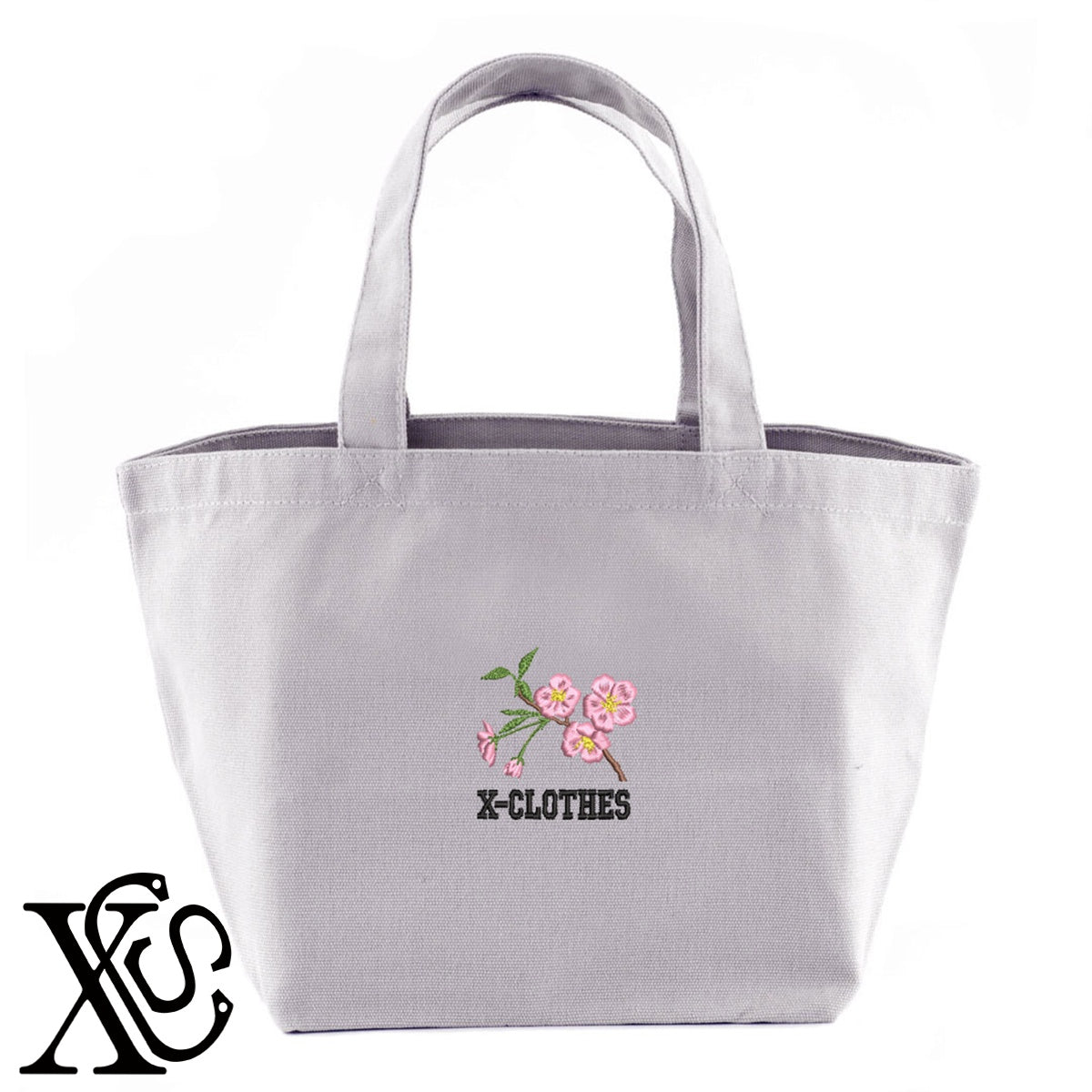 桜4柄 刺繍 キャンバス生地 ランチ ミニ トートバッグ レディース メンズ【X-CLOTHES】オリジナル グッズ 刺繍 ワンポイント 雑貨【b Black Camel】【g Natural Gray】 【9趣味料理-花】