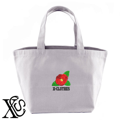 椿2柄 刺繍 キャンバス生地 ランチ ミニ トートバッグ レディース メンズ【X-CLOTHES】オリジナル グッズ 刺繍 ワンポイント 雑貨【b Black Camel】【g Natural Gray】 【9趣味料理-花】