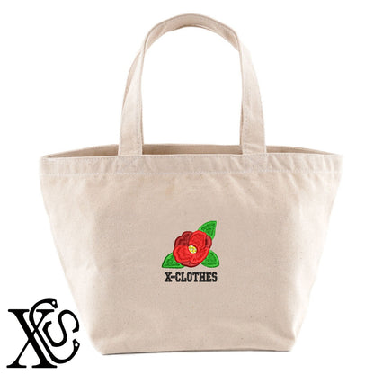 椿2柄 刺繍 キャンバス生地 ランチ ミニ トートバッグ レディース メンズ【X-CLOTHES】オリジナル グッズ 刺繍 ワンポイント 雑貨【b Black Camel】【g Natural Gray】 【9趣味料理-花】
