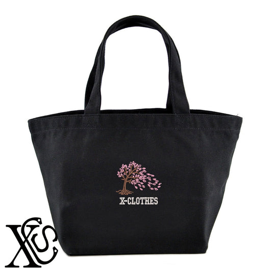 花びら乱舞2柄 刺繍 キャンバス生地 ランチ ミニ トートバッグ レディース メンズ【X-CLOTHES】オリジナル グッズ 刺繍 ワンポイント 雑貨【b Black Camel】【g Natural Gray】 【9趣味料理-花】
