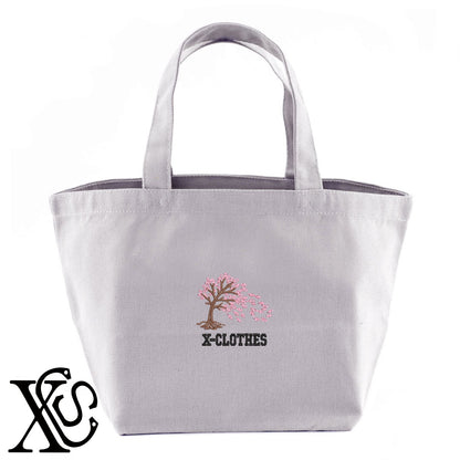 花びら乱舞2柄 刺繍 キャンバス生地 ランチ ミニ トートバッグ レディース メンズ【X-CLOTHES】オリジナル グッズ 刺繍 ワンポイント 雑貨【b Black Camel】【g Natural Gray】 【9趣味料理-花】