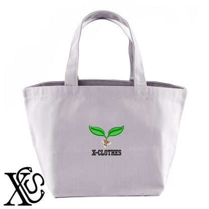 苗2柄 刺繍 キャンバス生地 ランチ ミニ トートバッグ レディース メンズ【X-CLOTHES】オリジナル グッズ 刺繍 ワンポイント 雑貨【b Black Camel】【g Natural Gray】 【9趣味料理-花】