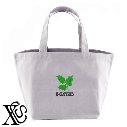 葉っぱ4柄 刺繍 キャンバス生地 ランチ ミニ トートバッグ レディース メンズ【X-CLOTHES】オリジナル グッズ 刺繍 ワンポイント 雑貨【b Black Camel】【g Natural Gray】 【9趣味料理-花】
