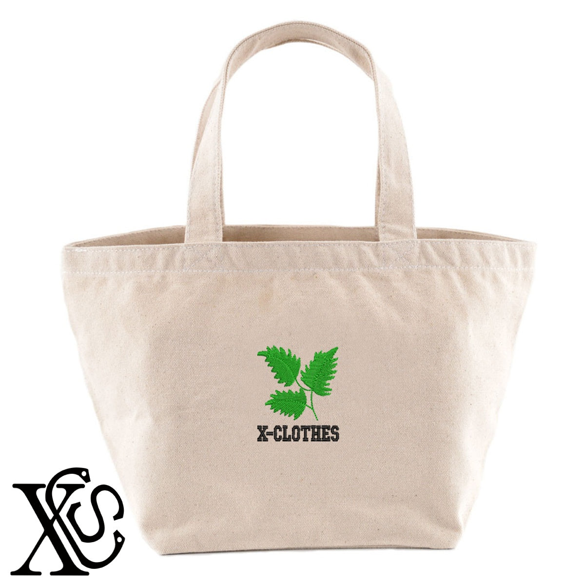 葉っぱ4柄 刺繍 キャンバス生地 ランチ ミニ トートバッグ レディース メンズ【X-CLOTHES】オリジナル グッズ 刺繍 ワンポイント 雑貨【b Black Camel】【g Natural Gray】 【9趣味料理-花】